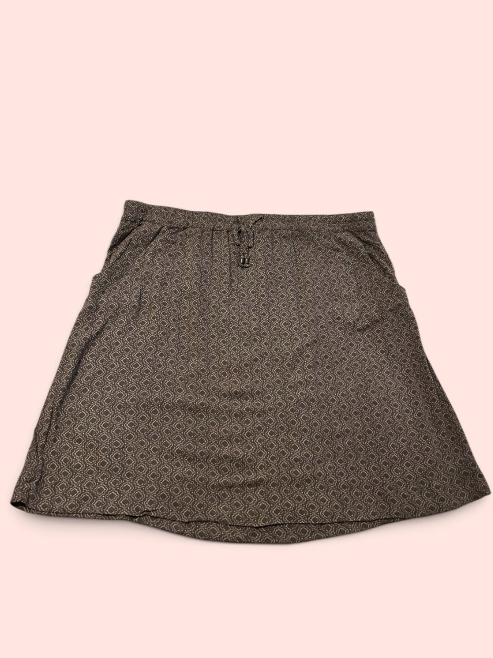 Eddie Bauer Brown Beige Medallion Print A-Line Skirt Drawstring Waist XL